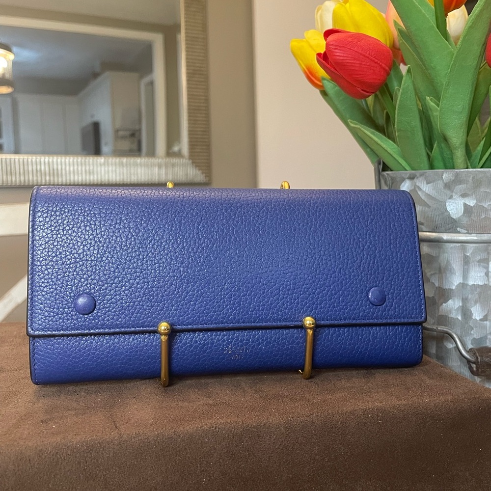 Celine Royal Blue Double Snap Long Wallet